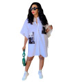 C3889 white color Women sexy fashion dresses women printed logo Shirt dress hotsale women clothing 2020